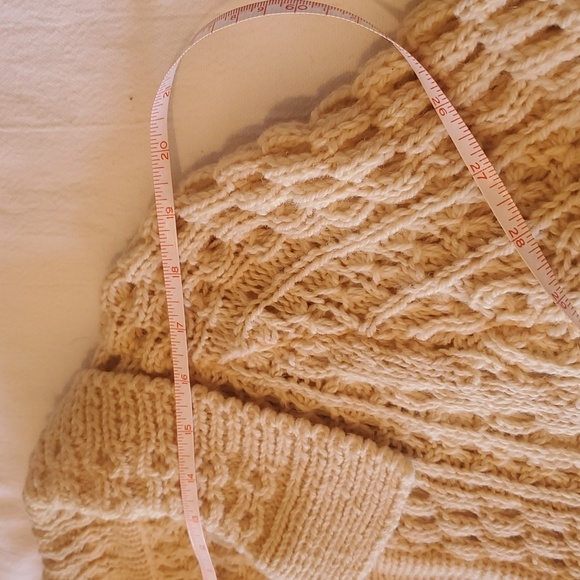Vintage Wool Cable Knit Cream Leather Wrapped Sz. M Cardigan - Picture 9 of 12